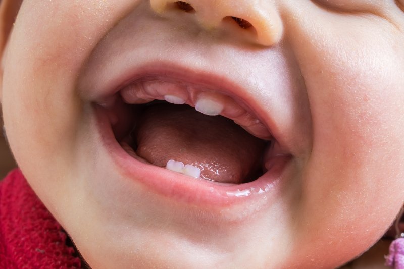 up-close view of a child’s baby teeth